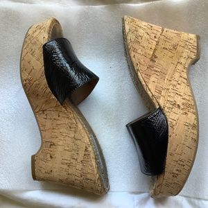 Black patent leather wedges